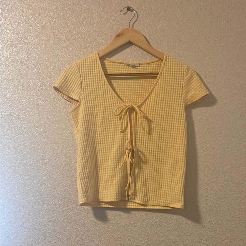 Madewell Yellow Tie-Front Ribbed Blouse